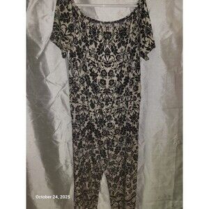 Tacera Womens 1pc Flowy Romper Cream Black Wide Leg 2x EUC